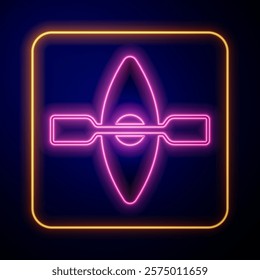 Glowing neon Kayak and paddle icon isolated on black background. Kayak and canoe for fishing and tourism. Outdoor activities.  Vector