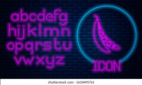 Glowing neon Kidney beans icon isolated on brick wall background. Neon light alphabet. Vector Illustration