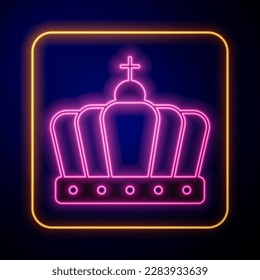 Glowing neon King crown icon isolated on black background.  Vector