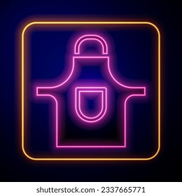 Icono del delantal de neón de la cocina brillando aislado en el fondo negro. uniforme de chef para cocinar.  Vector