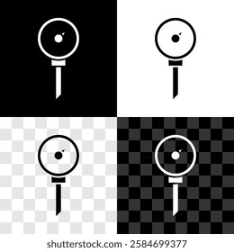 Glowing neon Kitchen thermometer icon isolated on black background.  Vector
