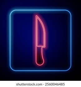 Glowing neon Knife icon isolated on black background. Cutlery symbol.  Vector