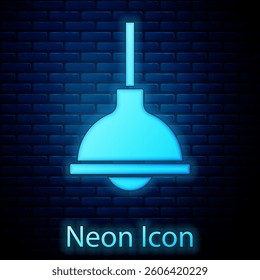 Glowing neon Lamp hanging icon isolated on brick wall background. Ceiling lamp light bulb.  Vector