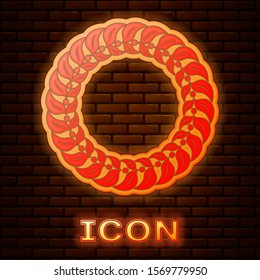 Glowing neon Laurel wreath icon isolated on brick wall background. Triumph symbol.  Vector Illustration