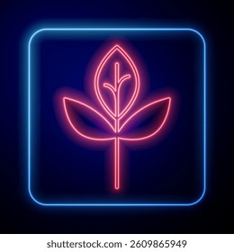 Glowing neon Leaf icon isolated Glowing neon background. Leaves sign. Fresh natural product symbol.  Vector