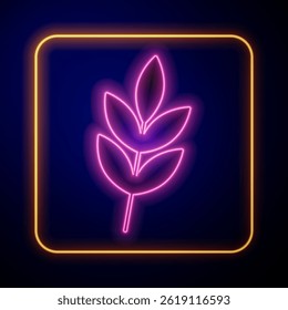 Glowing neon Leaf icon isolated on black background. Leaves sign. Fresh natural product symbol.  Vector