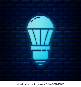 Glowing neon LED light bulb icon isolated on brick wall background. Economical LED illuminated lightbulb. Save energy lamp.  Vector Illustration