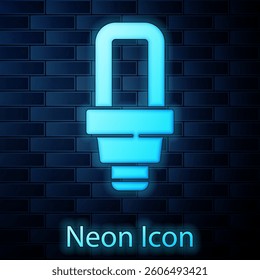 Glowing neon LED light bulb icon isolated on brick wall background. Economical LED illuminated lightbulb. Save energy lamp.  Vector