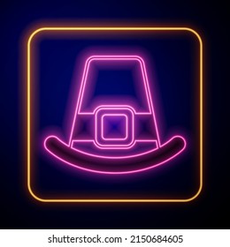 Glowing neon Leprechaun hat icon isolated on black background. Happy Saint Patricks day. National Irish holiday.  Vector
