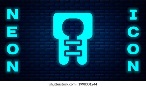 Glowing neon Life jacket icon isolated on brick wall background. Life vest icon. Extreme sport. Sport equipment.  Vector