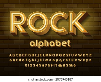Glowing neon light alphabet design with uppercase, lowercase, numbers and symbol