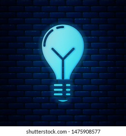 Glowing neon Light bulb with concept of idea icon isolated on brick wall background. Energy and idea symbol. Inspiration concept.  Vector Illustration