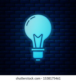 Glowing neon Light bulb with concept of idea icon isolated on brick wall background. Energy and idea symbol. Inspiration concept.  Vector Illustration