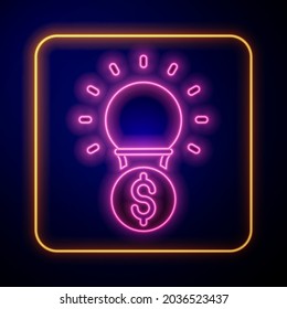 Glowing neon Light bulb with dollar symbol icon isolated on black background. Money making ideas. Fintech innovation concept.  Vector