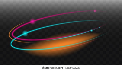 Glowing neon light effects. Shiny light with radiance effect. Space tunnel, galaxy. Abstract background for science, futuristic, energy technology. Vector illustration. 