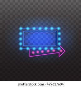 Glowing neon light signs illuminated isolated on transparent background. Design elements Vector illustration.