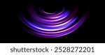 Glowing neon light trail background. Bright purple speed lines. Magic luminous curved swirl concept. Abstract spiral dynamic rotating stripes. Bright spinning streaks for poster, banner, flyer. Vector