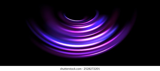 Fundo de trilha de luz neon brilhante. Linhas de velocidade roxas brilhantes. Conceito de espiral curvo brilhante mágico. Abstrato espiral dinâmica de faixas rotativas. Listras giratórias brilhantes para pôster, banner, folheto. Vetor