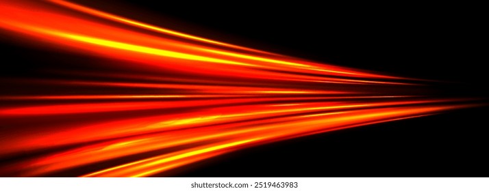 Leuchtendes Neonlicht-Trailelement. Hellrote violette Geschwindigkeitslinienwelle. Heißes, leuchtend gekrümmtes Bahnkonzept. Abstrakt gebogene dynamische Bewegungsstreifen. Leuchtende Feuerstreifen für Poster, Banner, Flyer. Vektorgrafik