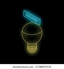 Glowing neon lightbulb providing a solution, symbolizing idea, innovation, and problem solving