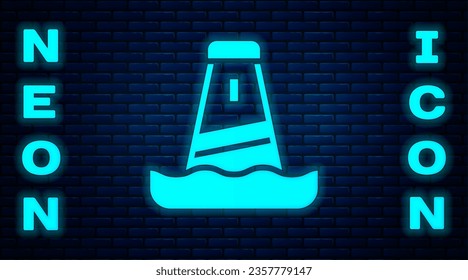 Glowing neon Lighthouse icon isolated on brick wall background.  Vector