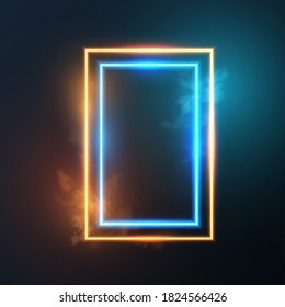 Glowing neon lighting frame with cyan and orange background.