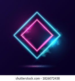 Glowing neon lighting frame with cyan and pink background.