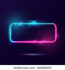 Glowing neon lighting frame with cyan and pink background.