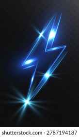 Glowing Neon Lightning Bolt Symbols With Electric Energy Sparkles And Futuristic Illumination On Transparent Background