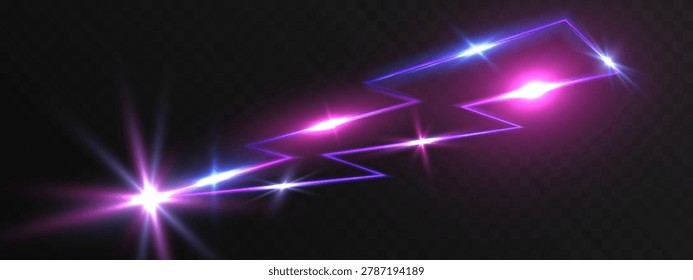 Glowing Neon Lightning Bolt Symbols With Electric Energy Sparkles And Futuristic Illumination On Transparent Background