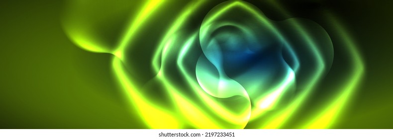 Glowing neon lights abstract shapes composition. Magic energy concept. Template for wallpaper, banner, background or landing