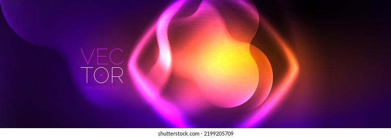 Glowing neon lights abstract shapes composition. Magic energy concept. Template for wallpaper, banner, background or landing