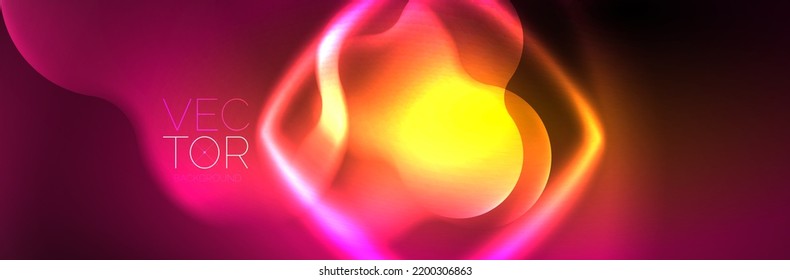 Glowing neon lights abstract shapes composition. Magic energy concept. Template for wallpaper, banner, background or landing