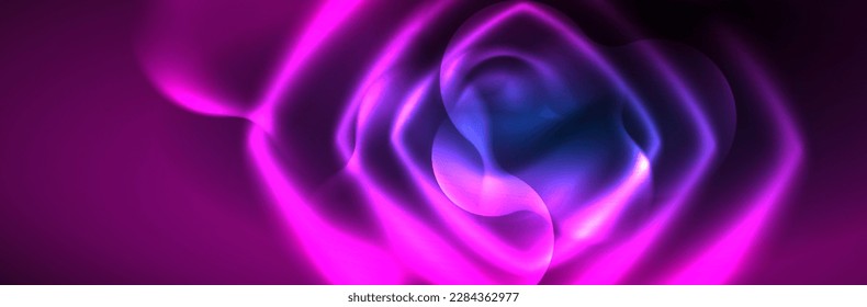 Glowing neon lights abstract shapes composition. Magic energy concept. Template for wallpaper, banner, background or landing