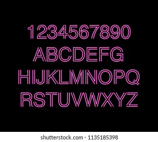 Glowing neon lights vector signs, typeset, letters, font, alphabet Vector illustration