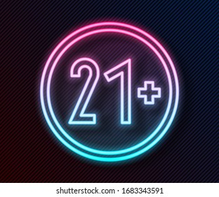 Glowing neon line 21 plus icon isolated on black background. Adults content icon.  Vector Illustration