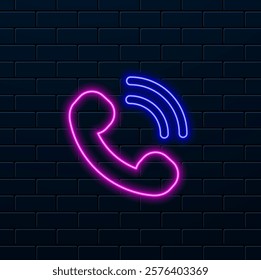 Glowing neon line 24 hour phone holder icon isolated on black background. All-day customer support call center. Full-time calling services. Colorful outline concept..