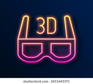 Glowing neon line 3D cinema glasses icon isolated on black background.  Vector