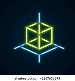 Icono de modelado 3d de la línea de neón brillante aislado en fondo negro. Realidad aumentada o realidad virtual. Concepto de esquema colorido. Vector