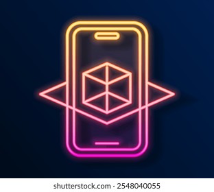 Glowing neon line 3d modeling icon isolated on black background. Augmented reality or virtual reality.  Vector