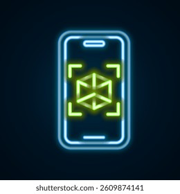 Glowing neon line 3d modeling icon isolated on black background. Augmented reality or virtual reality. Colorful outline concept. Vector