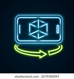 Glowing neon line 3d modeling icon isolated on black background. Augmented reality or virtual reality. Colorful outline concept. Vector