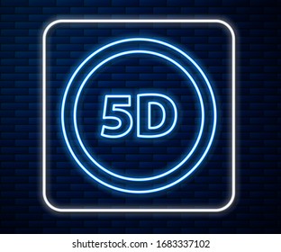 Glowing neon line 5d virtual reality icon isolated on brick wall background. Large three-dimensional logo.  Vector Illustration