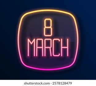 Glowing neon line 8 March icon isolated on black background. International Happy Women Day.  Vector