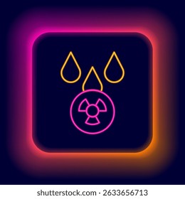 Glowing neon line Acid rain and radioactive cloud icon isolated on black background. Effects of toxic air pollution on the environment. Colorful outline concept. Vector