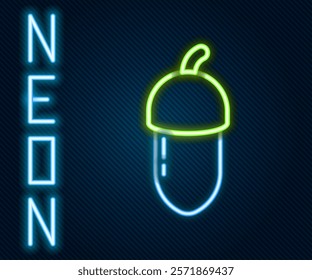 Glowing neon line Acorn icon isolated on black background. Colorful outline concept. Vector