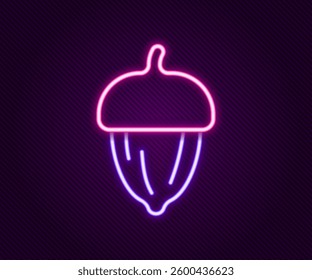 Glowing neon line Acorn icon isolated on black background. Colorful outline concept. Vector