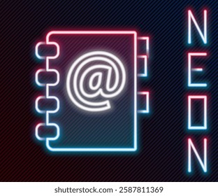 Glowing neon line Address book icon isolated on black background. Notebook, address, contact, directory, phone, telephone book icon. Colorful outline concept. Vector Illustration