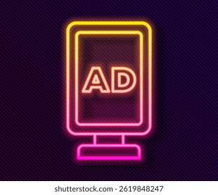 Glowing neon line Advertising icon isolated on black background. Concept of marketing and promotion process. Responsive ads. Social media advertising.  Vector