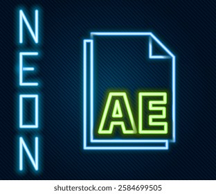 Glowing neon line AE file document icon isolated on black background. Colorful outline concept. Vector Illustration